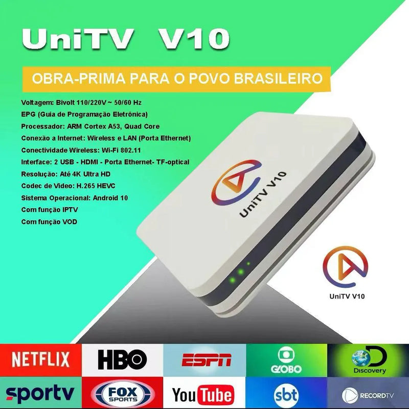 UNITV V10 Conversor Smart TV BOX Assista Canais, Filmes, Séries, Desenhos a Vontade - SEM IMPOSTO