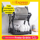 Escorredor de Louça de Bancada com Duas Camadas – Suporte para Pratos, Grelha para Talheres e Pauzinhos, Organizador Prático de Cozinha