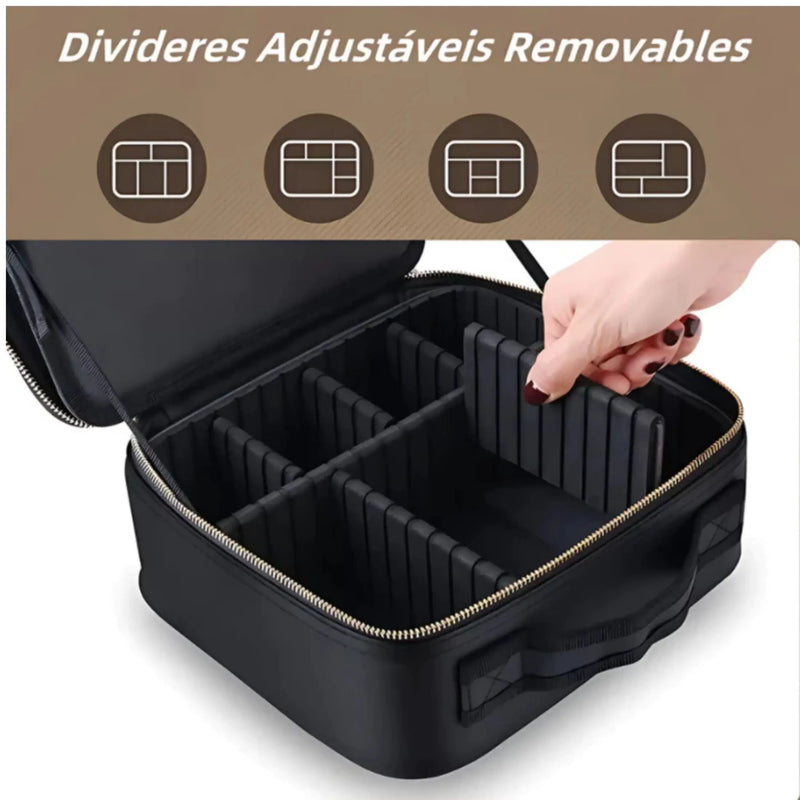 Kit Profissional Estojo de Maquiagem com Espelho LED USB com Organizador Prático e Cabo para Cosméticos e Acessórios de Maquiagem