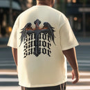 Camiseta Básica Masculina GuGi – Cruz Cristã com Asas de Anjo e Salvador, Frente e Costas, 100% Algodão Premium