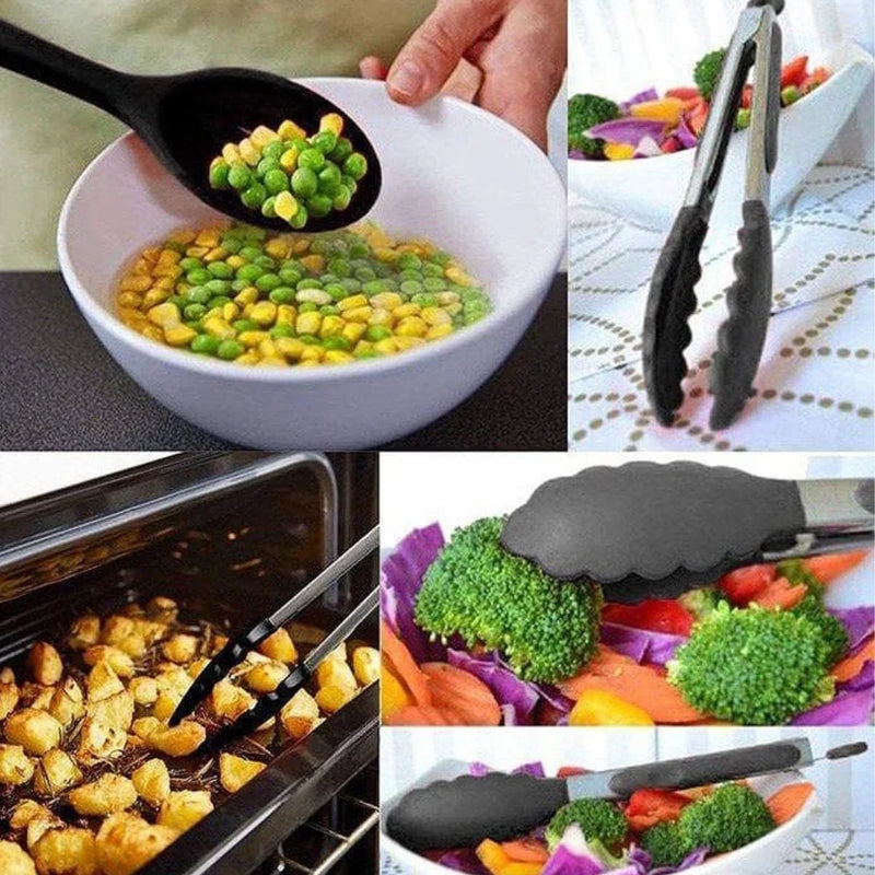 Kit de Utensílios de Cozinha – 12 Peças: Talheres, Colher de Madeira e Panela