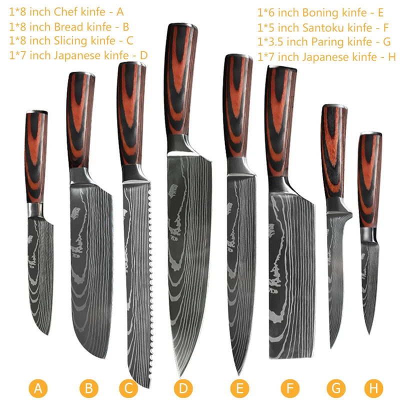 Faca Profissional Japonesa para Chef – Facas de Cozinha Santoku, Fatiar, Utilitária, Pão, Carne, Cutelo de Açougueiro, Aço Inoxidável
