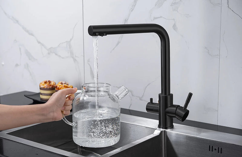 Torneira de Cozinha Preta com Filtro – Misturador de Água com Purificação para Cozinha, Água Potável Filtrada