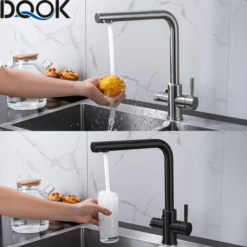 Torneira de Cozinha Preta com Filtro – Misturador de Água com Purificação para Cozinha, Água Potável Filtrada