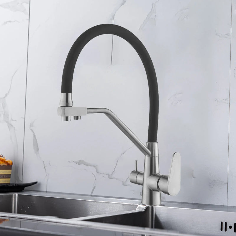 Torneira de Cozinha Preta com Filtro – Misturador de Água com Purificação para Cozinha, Água Potável Filtrada