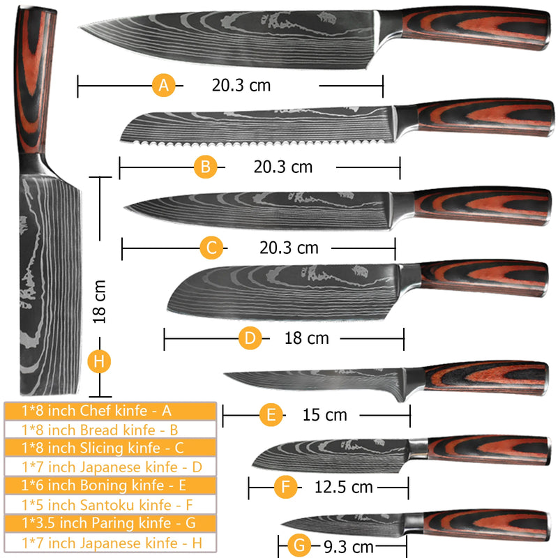 Faca Profissional Japonesa para Chef – Facas de Cozinha Santoku, Fatiar, Utilitária, Pão, Carne, Cutelo de Açougueiro, Aço Inoxidável
