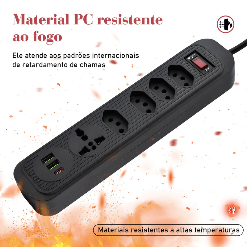 Extensão de 4 Tomadas com 3 USB Bivolt