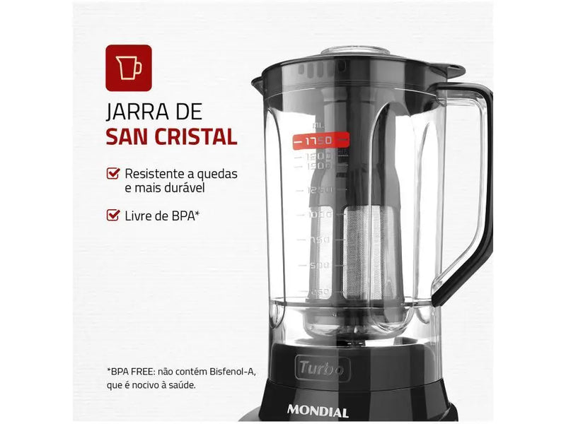 Liquidificador Turbo Mondial L-900 FB com 5 Velocidades e Filtro 900W Preto - 220V
