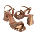 Sandália Tanara Metallized Salto Bloco Confortável para Festas