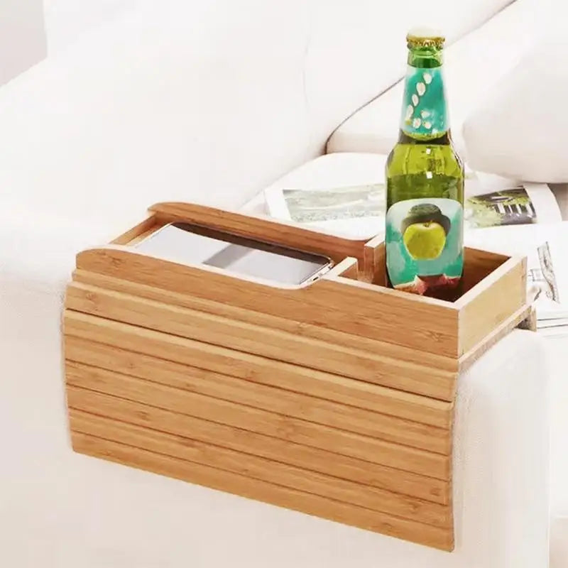 Bandeja com Porta-Copos para Sofá Mesa de Braço Dobrável em Madeira Organizador de Braço de Sofá Removível e Ajustável Para Lanches, Bebidas e TV