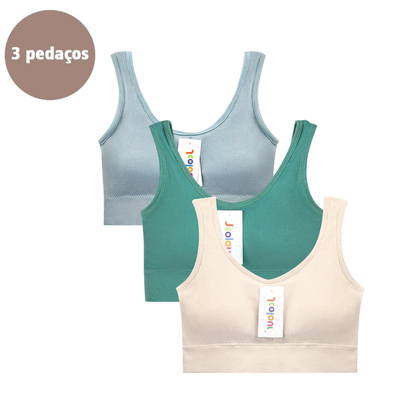 Kit com 3 Itens – Sutiã Sem Costura, Top Esportivo Push-Up, Lingerie Feminina, Poliéster, Respirável e Confortável