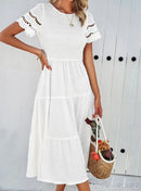 Vestido Elegante Feminino – Decote Vazado, Modelo A-Line, Temperamento, Casual, Verão, Nova Moda