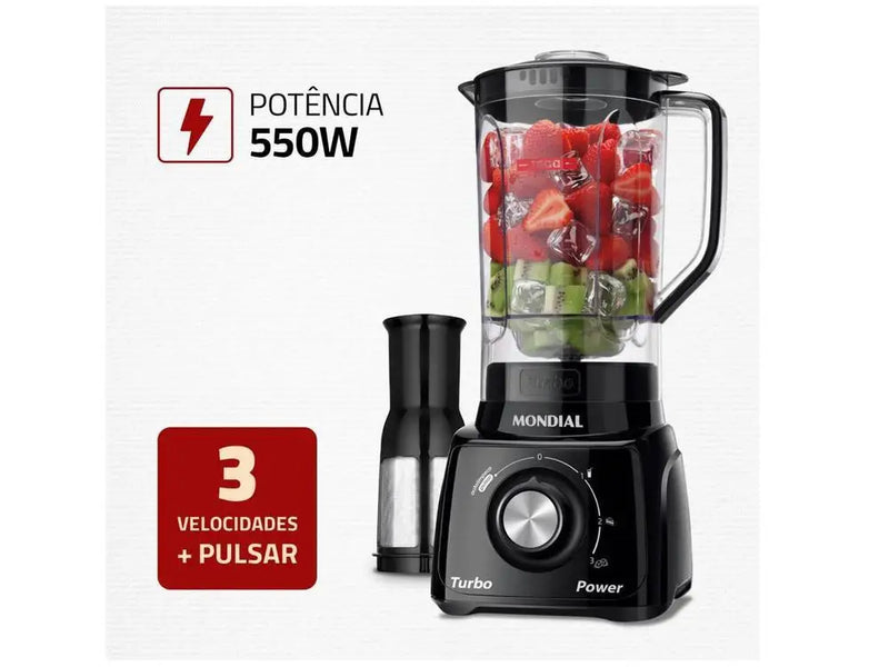 Liquidificador Mondial L-99 FB Turbo Power Preto com 3 Velocidades e Filtro 550W - 110V