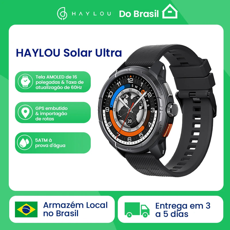 HAYLOU Solar Ultra Relógio Smart GPS 1.6” AMOLED Bluetooth Chamadas 5ATM Resistente à Água