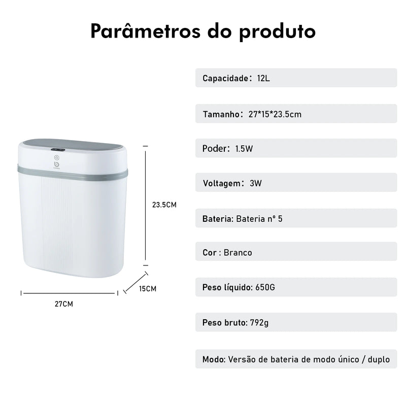 Lixeira automática com sensor, lixeira de banheiro, lixeira automática para cozinha, lixeira inteligente com sensor de 12L