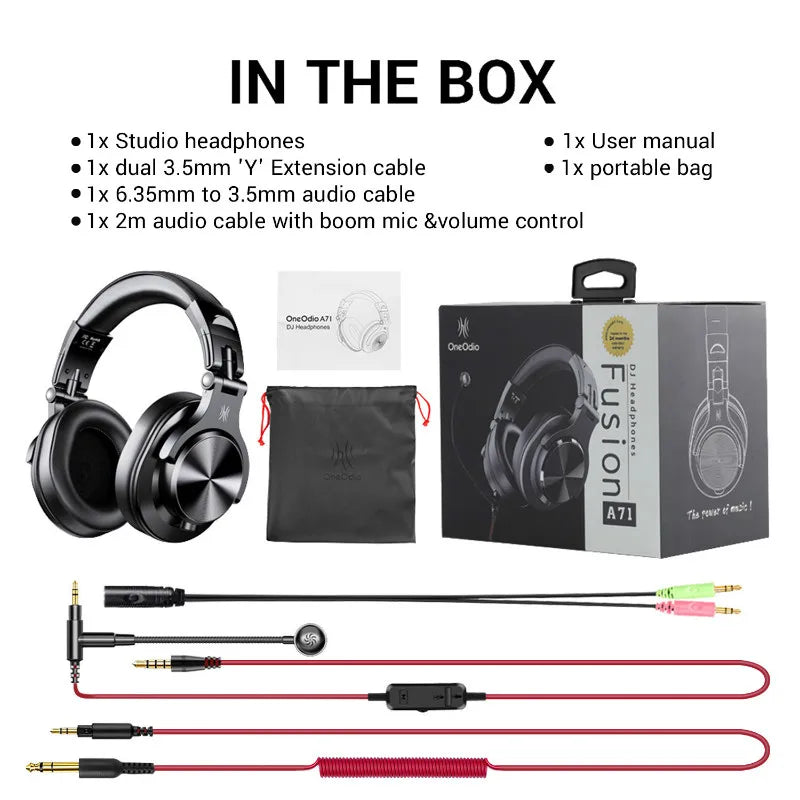 Fone de Ouvido Oneodio A71 Over Ear com Fio e Microfone Fones de Estúdio DJ Profissionais Monitoramento, Gravação e Mixagem Headset para Gaming