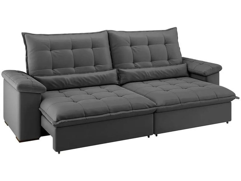 Sofá Reclinável Retrátil 4 Lugares em Suede/Veludo Strand Emophed Flexforma com Molas Estofado