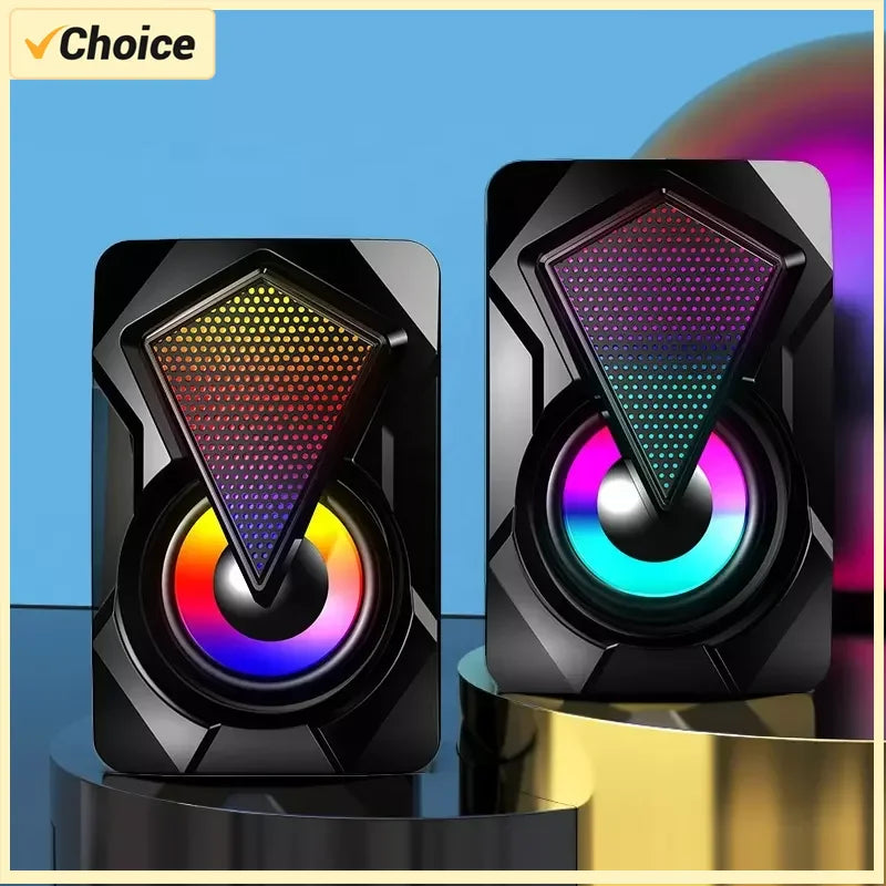 Caixa de Som Estéreo Surround com Luzes RGB  Para Desktop, Laptop e PC – Subwoofer USB Alimentado