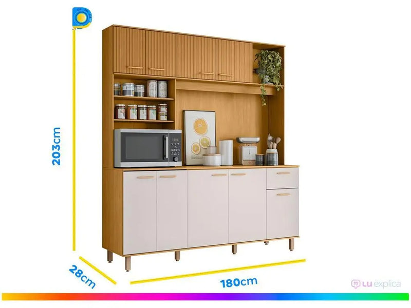 Cozinha Compacta Poliman Móveis Núria com 9 Portas e 1 Gaveta