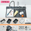 Pia de Cozinha em Aço Inoxidável 304 com Efeito Cascata, Cubo Único Grande, Torneira com Display Digital Integrado, Dosador de Sabão e Lavador de Copos