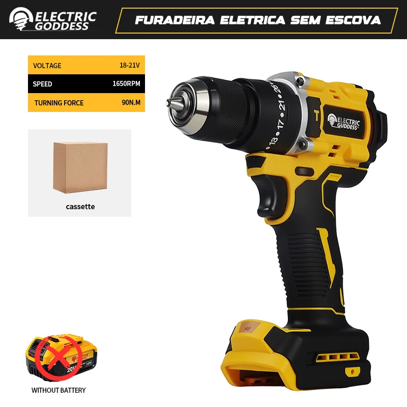 Furadeira de Impacto Elétrica Brushless Electric Goddess, compatível com bateria Dewalt 20V, Mandril 10mm, Parafusadeira sem fio, Ferramenta elétrica