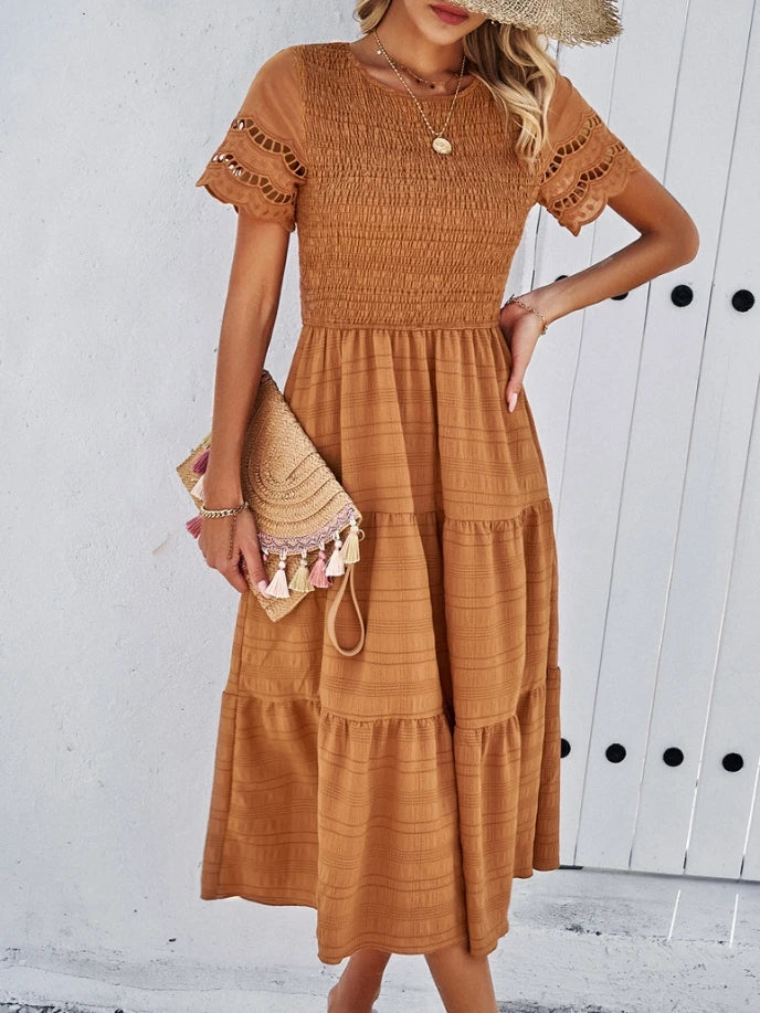Vestido Elegante Feminino – Decote Vazado, Modelo A-Line, Temperamento, Casual, Verão, Nova Moda