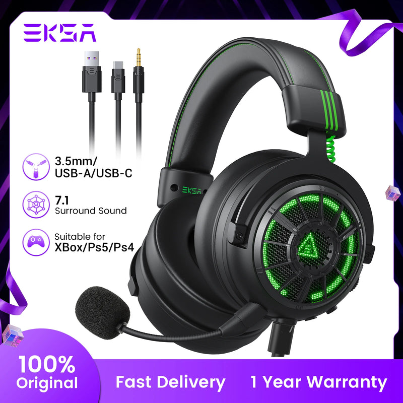 Headset Gamer EKSA E5000 Pro com Microfone – Fone com Som Surround 7.1 para PC, Headset com Fio