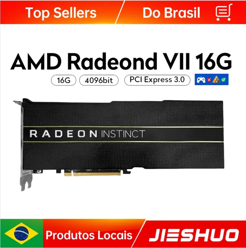 Placa de Vídeo JIESHUO AMD Radeon VII 16GB dedicada para mineração GDDR6X 4096-bit (também conhecida como mi50, com cabo adaptador, sem ventoinha)