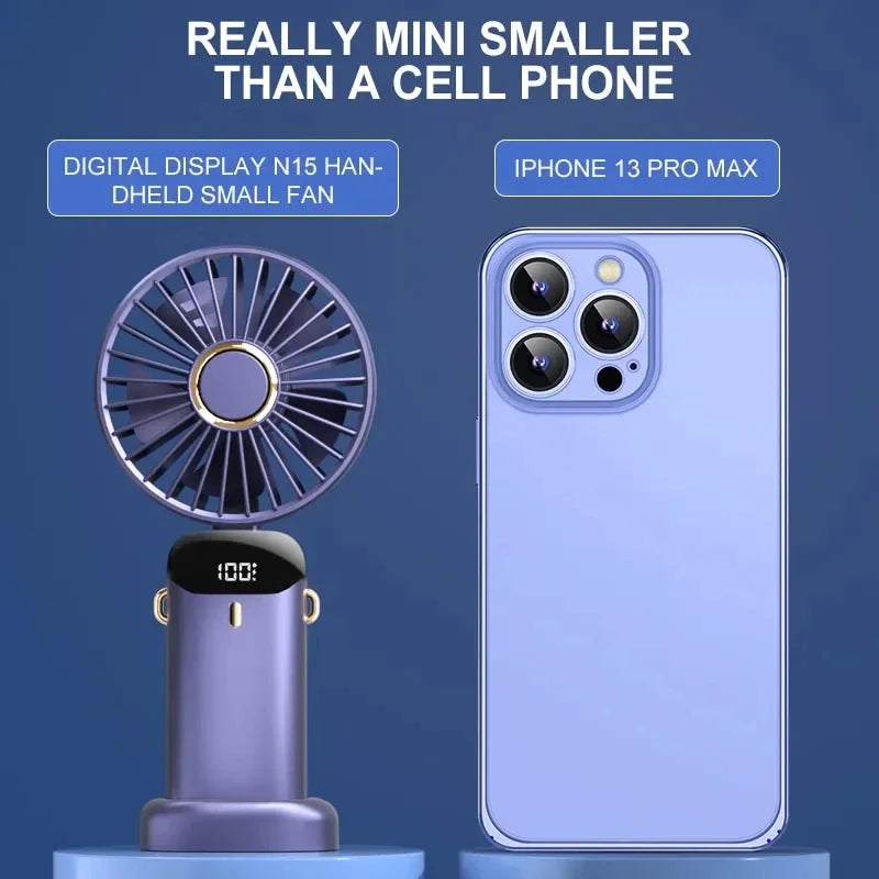 Ventilador de Pescoço Portátil com 5 Velocidades Recarregável via USB com Suporte para Telefone e Tela de Exibição 1800mAh