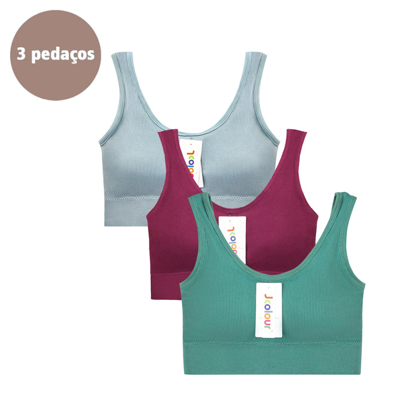 Kit com 3 Itens – Sutiã Sem Costura, Top Esportivo Push-Up, Lingerie Feminina, Poliéster, Respirável e Confortável