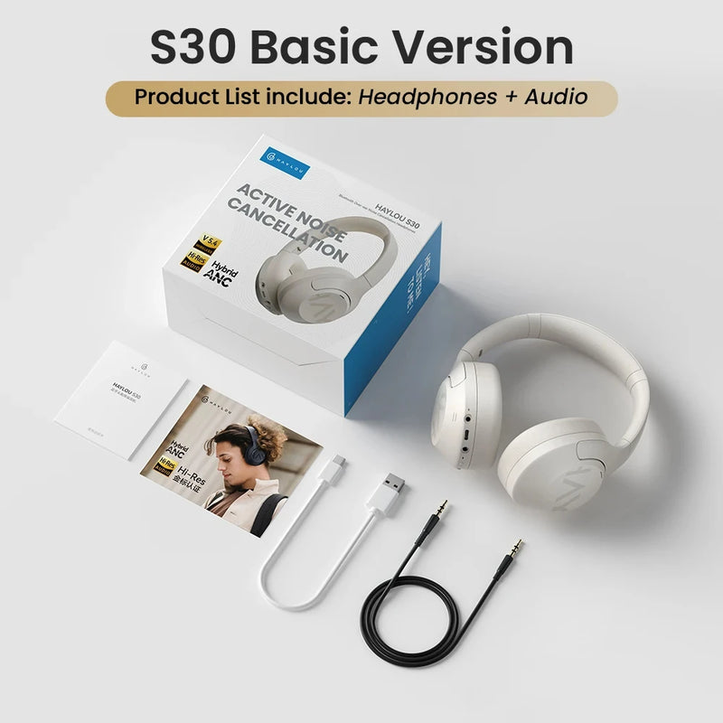 HAYLOU S30 Wireless Bluetooth 5.4 Headphones With Mic Noise Cancelling Headsets Hi-Res Audio 43dB Active 40mm Driver Earphones