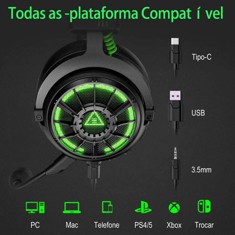 EKSA StarEngine Pro Headset Gamer 7.1 com Fio Over Ear Fones de Ouvido com Microfone com Cancelamento de Ruído ENC para PC/PS4/PS5/Xbox