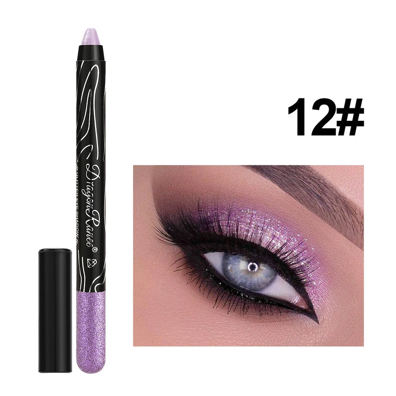 Lápis de Sombra Glitter Longa Duração 12 Cores Azul Marrom Preto Delineador Feminino