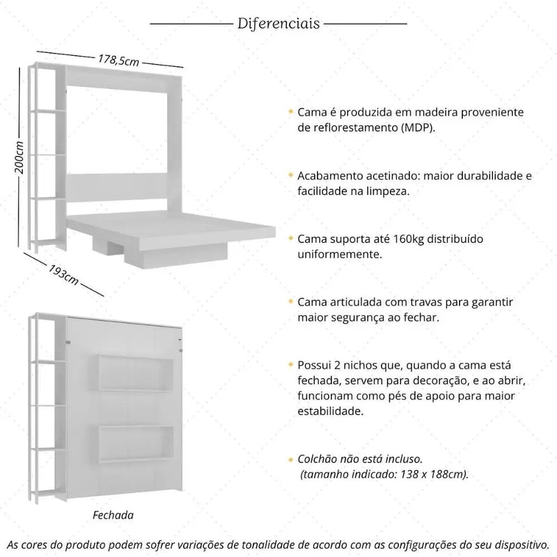 Cama de Casal Articulada para Colchão 138x188cm Multifurniture MP4380