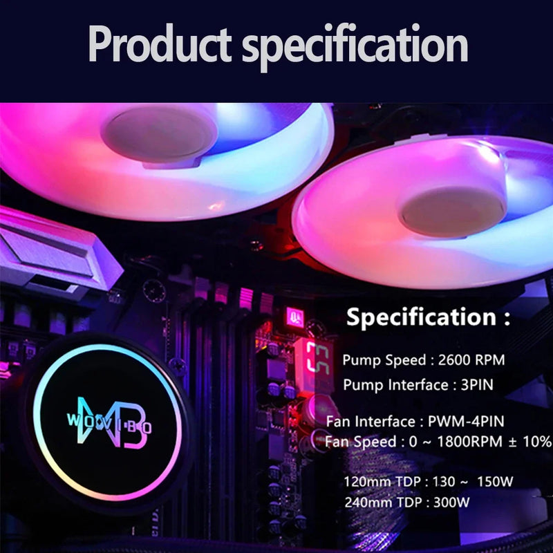 PC CPU Resfriamento a Água Refrigerador do Computador AIO RGB ARGB Ventilador Líquido compatível com soquetes LGA 1150 1151 1200 1700 2011 e AM4