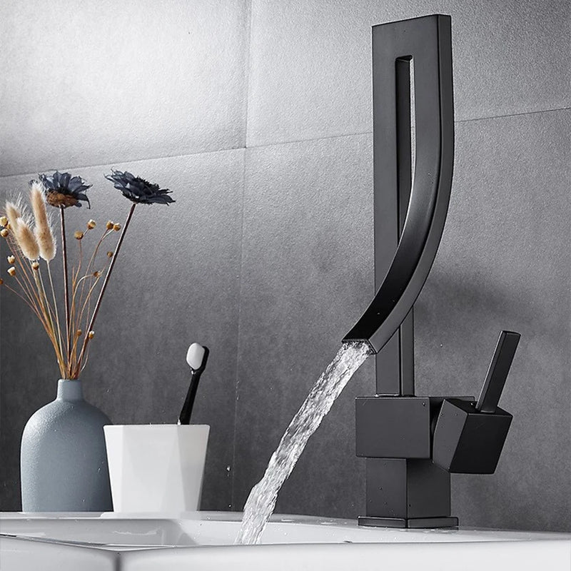 Torneira de Lavatório Quadrada BAKALA em Latão Elegante – Misturador de Pia de Luxo, Instalação de Bancada, Água Quente e Fria, Modelo FA-12504