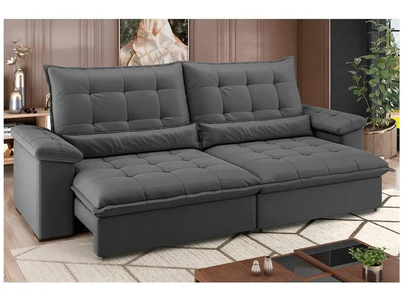 Sofá Reclinável Retrátil 4 Lugares em Suede/Veludo Strand Emophed Flexforma com Molas Estofado