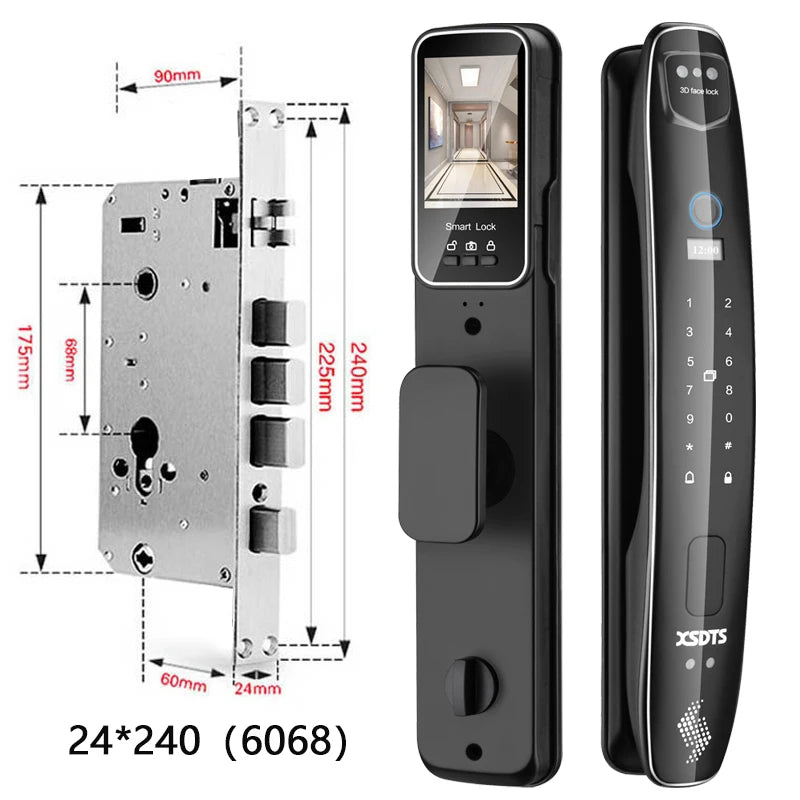 Fechadura Eletrônica Facial XSDTS Wifi, Biométrica, Impressão Digital, Fechadura Inteligente para Porta, Senha, Reconhecimento Facial 3D, Câmera, Fechadura Eletrônica