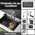 Conjunto de Pia de Cozinha Estiloso em Aço Inox com Copos e Torneira Dourados – Ideal para Preparar Vegetais Frescos!