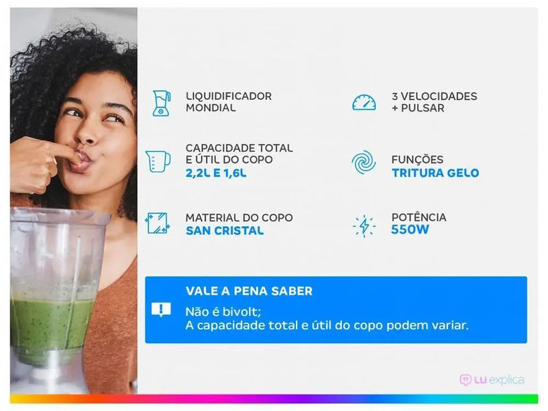 Liquidificador Mondial L-99 FB Turbo Power Preto com 3 Velocidades e Filtro 550W - 110V