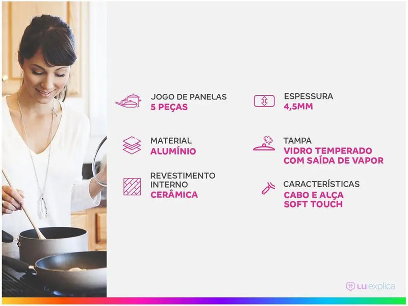 Conjunto de Panelas Brinox em Alumínio com Revestimento Cerâmico Vanilla 5 Peças – Optima