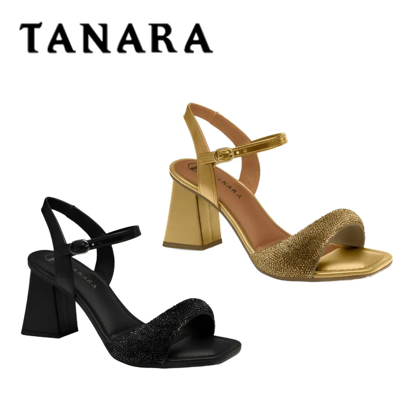 Sandália Tanara Metallized Salto Bloco Confortável para Festas