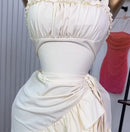 Vestido Feminino 2025 – Moda Primavera/Verão, Última Tendência, Camisola Doce e Fresca, Cintura Alta, Slim, Barra com Babado