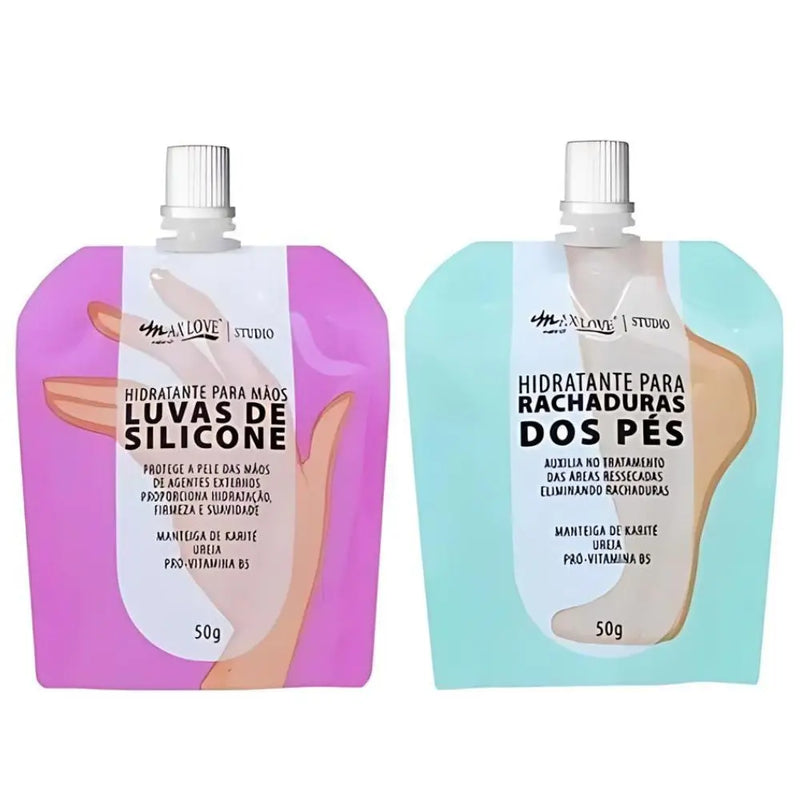 Kit Creme Hidratante Max Love – Luvas para Mãos, Silicone e Tratamento para Pés Rachados
