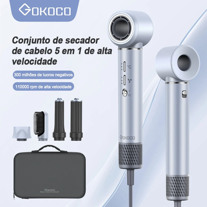 Gokoco S1 Pro Secador de Cabelo 5 em 1 Versátil Cabeça de Alisamento Magnética Pente Modelador de Cachos