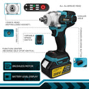 Chave de Impacto Elétrica Brushless Gisam 520N·M, Sem Fio, 1/2 Polegada, Compatível com Bateria Makita 18V, Ferramenta Elétrica para Parafusos