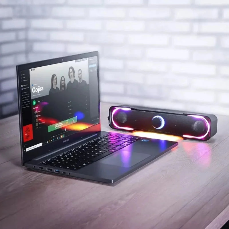 Caixa De Som Para Pc Notebook Tipo Soundbar Rgb Gamer P2 Usb