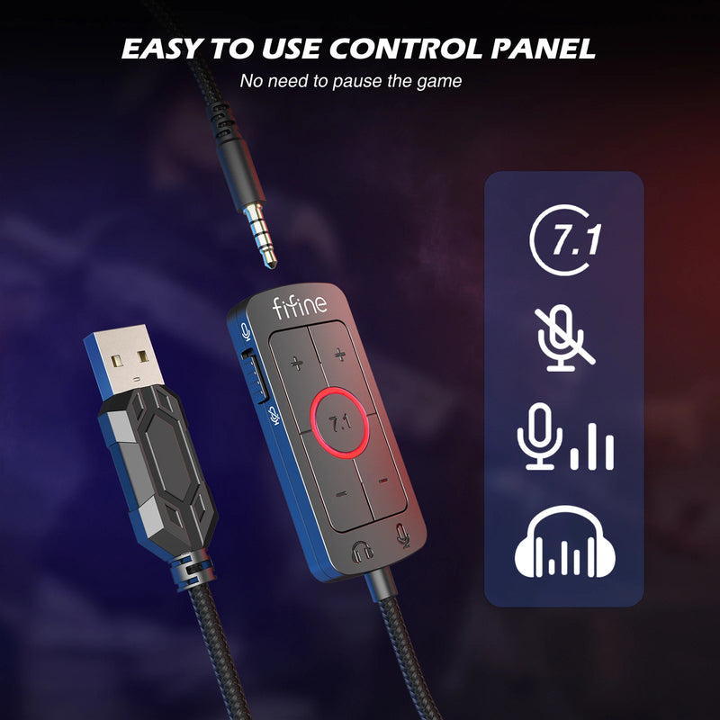 Headset Gamer FIFINE H9 com Som Surround 7.1, Controle de Volume e Interruptor de Mudo, Interface 3,5 mm ou USB para PC/Mac/PS4/PS5/Xbox