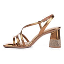 Sandália Feminina Tanara Villagio Metalizada com Salto Brilhante