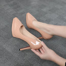 Scarpin Feminino 10cm/12cm Nude Salto Alto Stiletto Bico Fino em Couro Verniz Plataforma Festa 2024